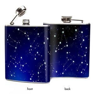 🎉HP🎉Hip Flask Stars Night Sky Constellations Oso+Bean 6 Oz New in Gift Box HTF